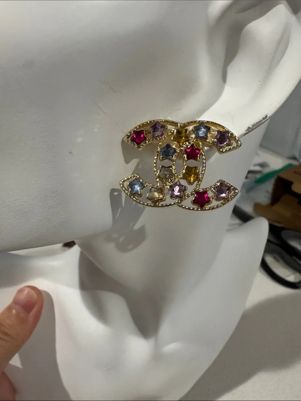 CC Style Rainbow Star Crystal Stud Earrings Gold Tone